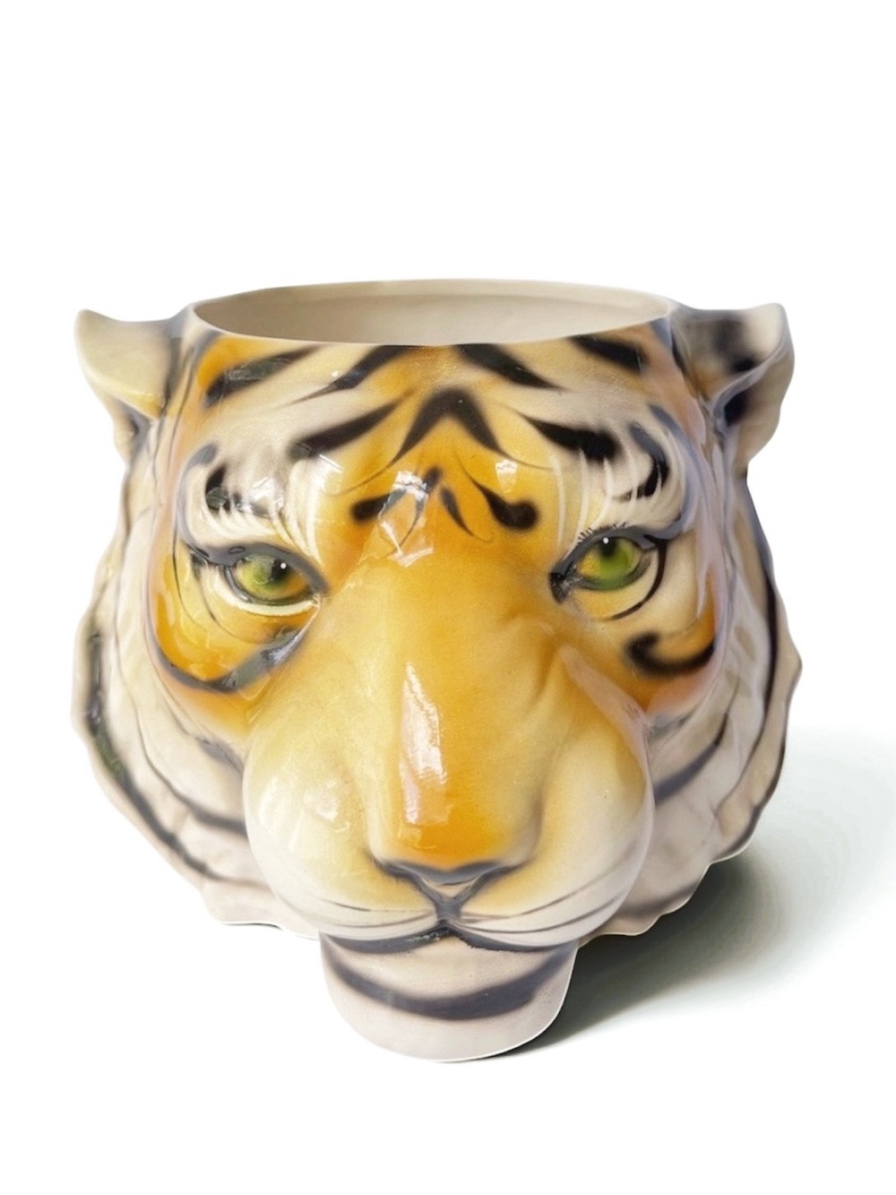 Vintage Tiger Head Large Ceramic Planter Flower Pot Portugal